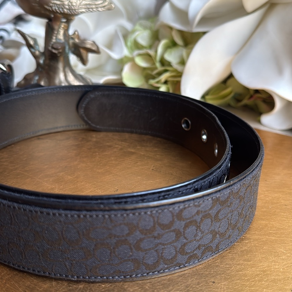 RARE! Coach Black Mini Sig Jacquard and Leather Belt #3977 - Picture 4 of 10